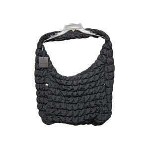 Black Quilted Puffer Tote Bag Top & Front Zip Inside Pockets Shopping Handbag